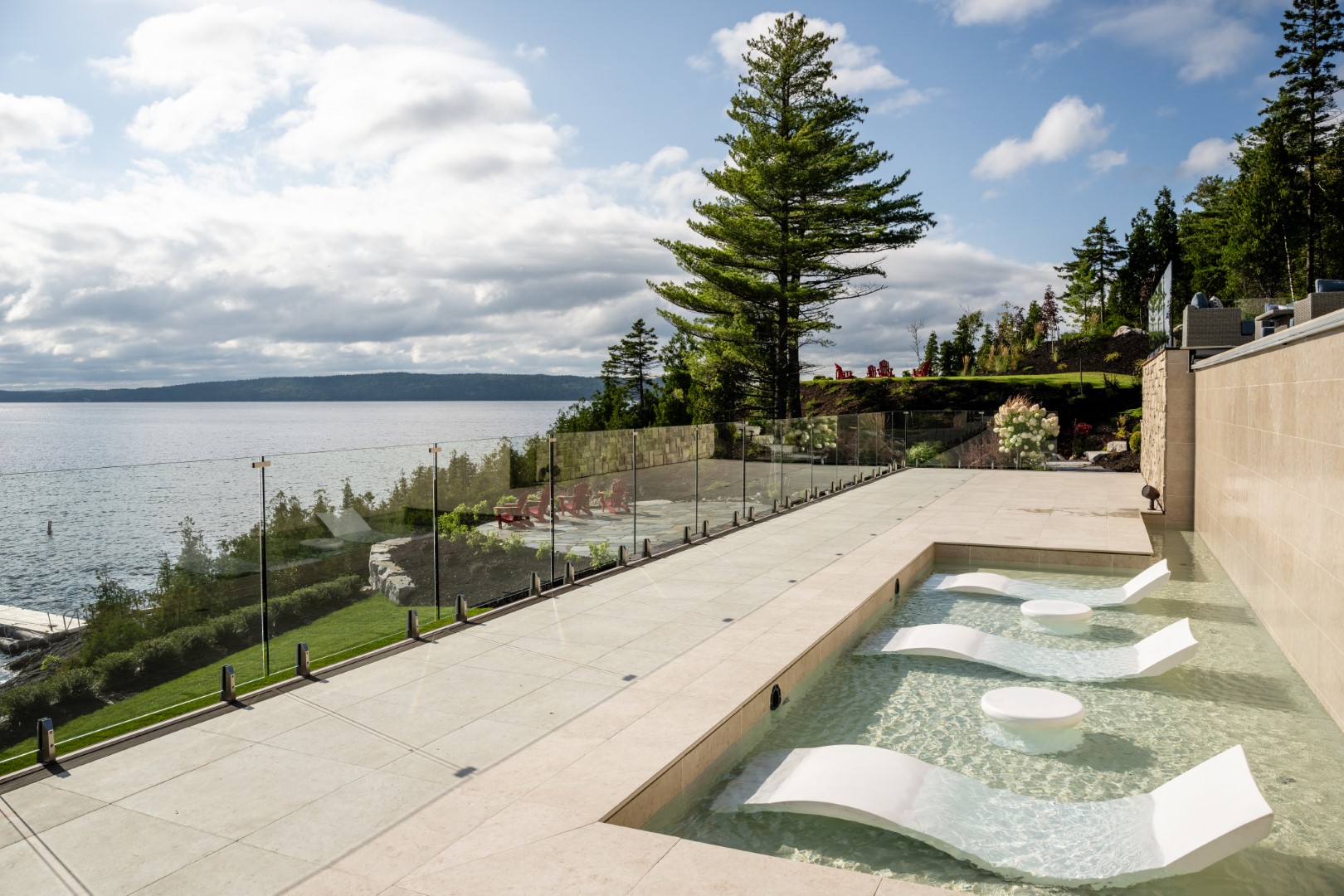 St John installation of vanishing edge pool with Loungers